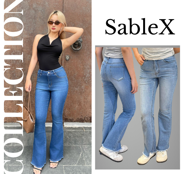 SableX Quần Jean Ống Loe Denim Basic Xanh Đậm, Form Chuẩn, Tôn Dáng có đủ size XS-XL mã SB001LOE