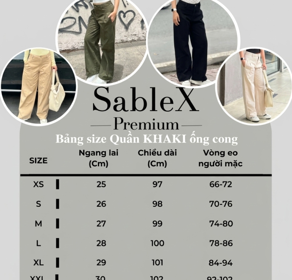 Sablex - QUẦN KAKI FORM ỐNG CONG – CHUẨN STREET STYLE CỰC CHẤT. có Size XS - XXL, dễ phối đồ, hack dáng