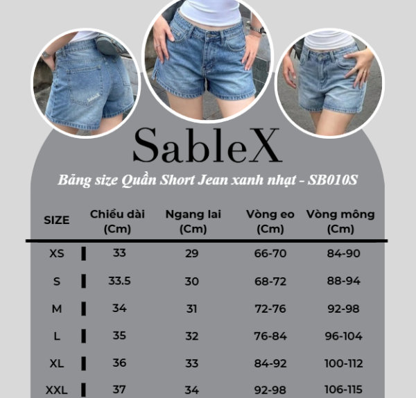 [ Sablex ] Quần short jean SableX – dễ phối, hack dáng, outfit màu hè cực xinh! đủ size XS - XXL có Bigsize